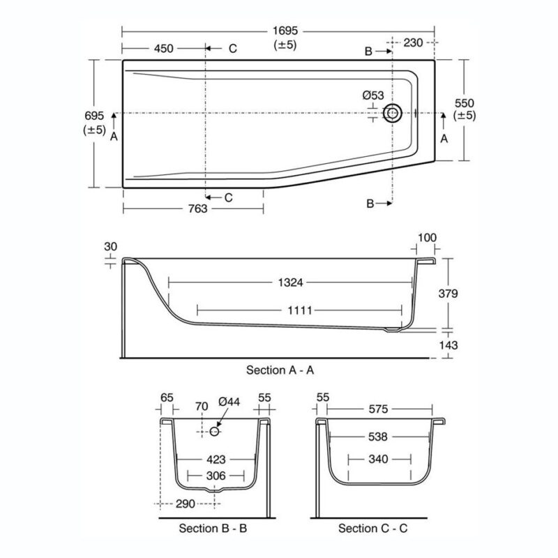 Ideal Standard Concept Space 170cm Space Saver Bath Right E0498