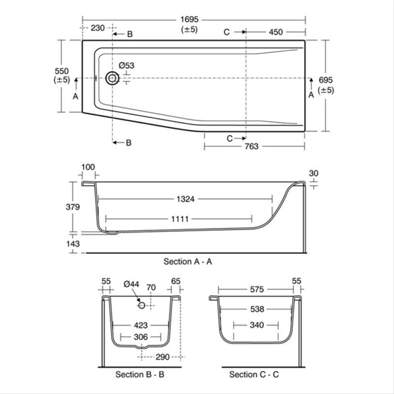 Ideal Standard Concept 170x70cm LH Spacemaker Bath & Front Panel