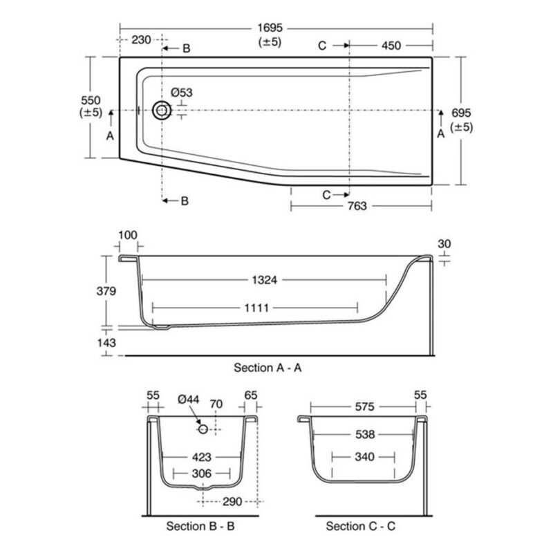 Ideal Standard Concept Space 170cm Space Saver Bath Left E0499
