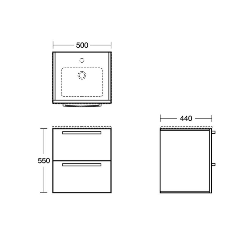 Ideal Standard Tempo 50cm 2 Drawer Wall Unit & Basin White