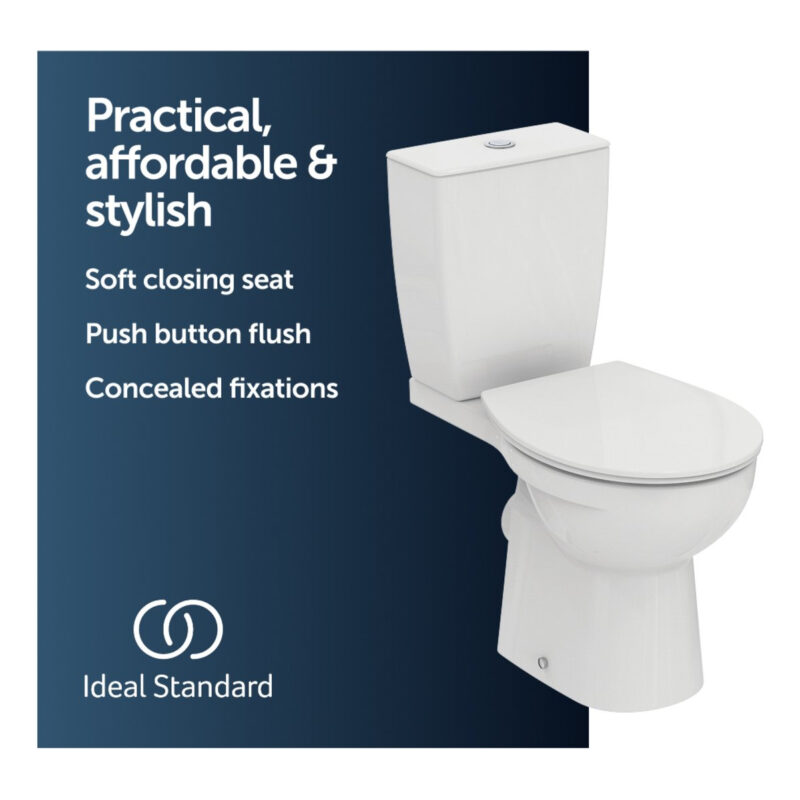 Ideal Standard Eurovit+ Comfort Height Close Coupled Toilet with Soft Close Seat