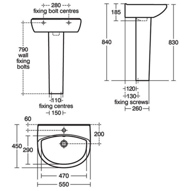 Ideal Standard Eurovit+ 550mm 1 Taphole Basin & Full Pedestal E2547