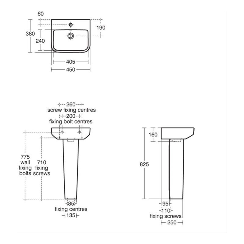 Ideal Standard i.Life B 450mm 1 Tap Hole Basin & Full Pedestal