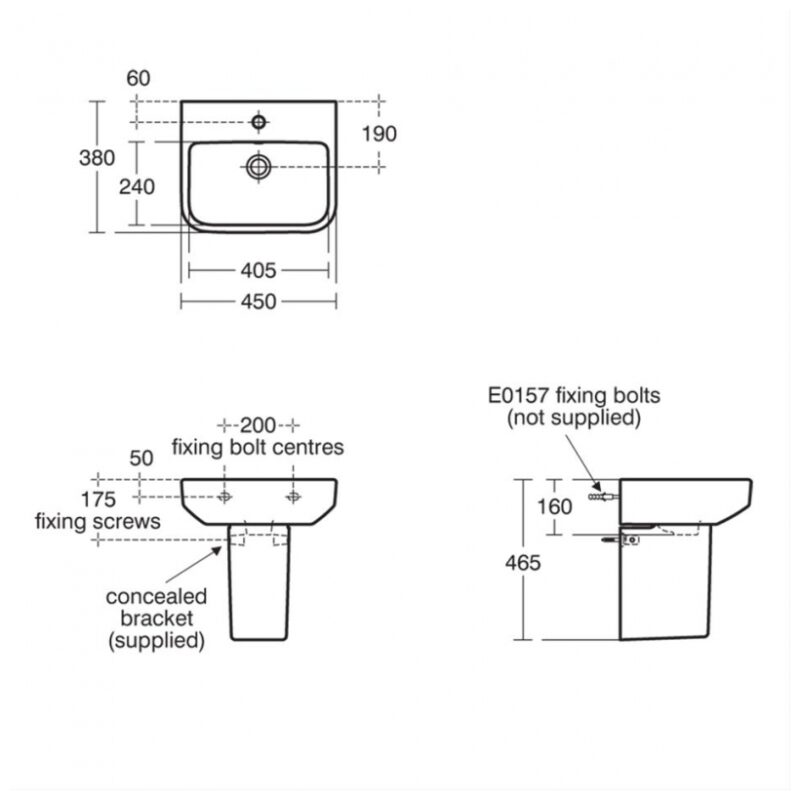 Ideal Standard i.Life B 450mm 1 Tap Hole Basin & Semi Pedestal