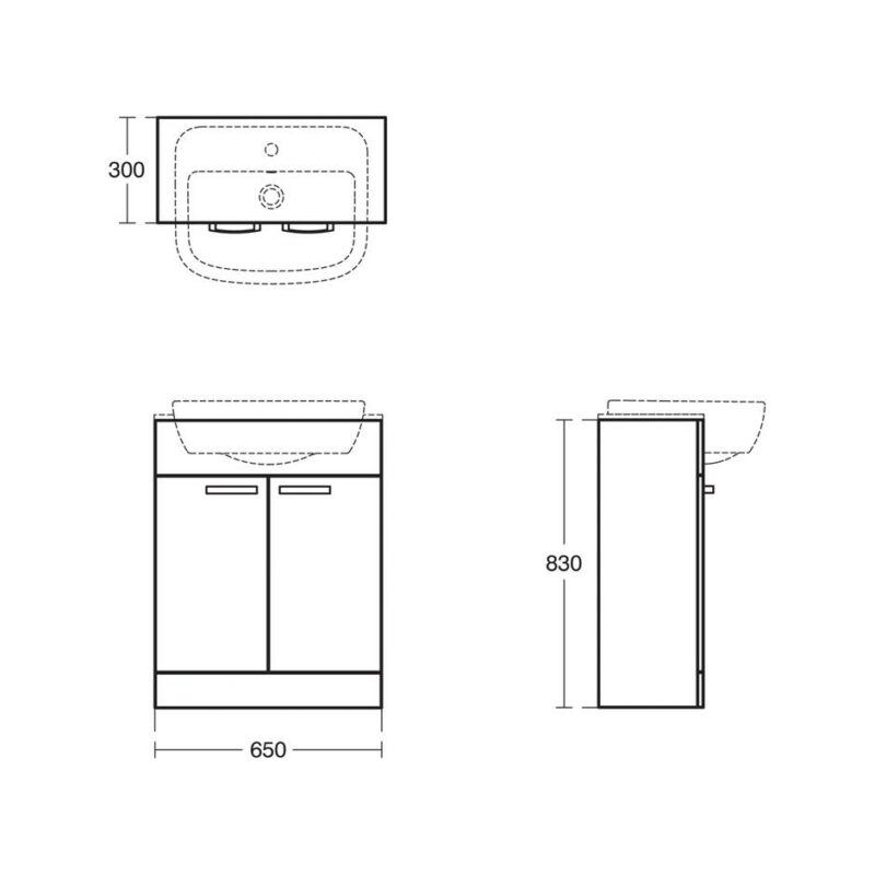 Ideal Standard Tempo 650mm Semi Countertop Basin Unit, 2 Doors, Lava Grey