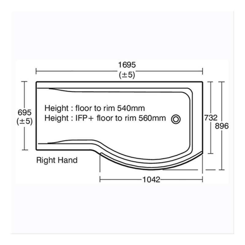 Ideal Standard Concept P-Shaped 1700 x 900mm Right Shower Bath, Panel & Screen