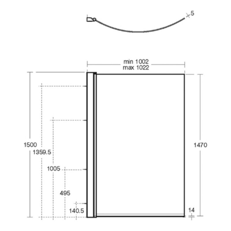 Ideal Standard Concept P-Shaped 1700 x 900mm Right Shower Bath, Panel & Screen