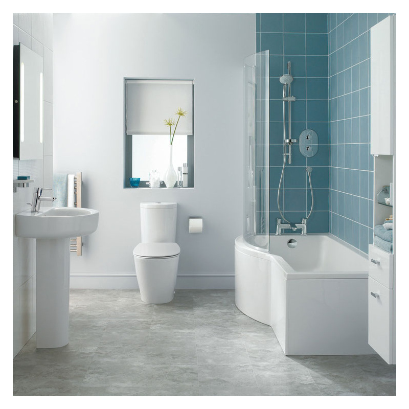 Ideal Standard Concept P-Shaped 1700 x 900mm Left Shower Bath, Panel & Screen