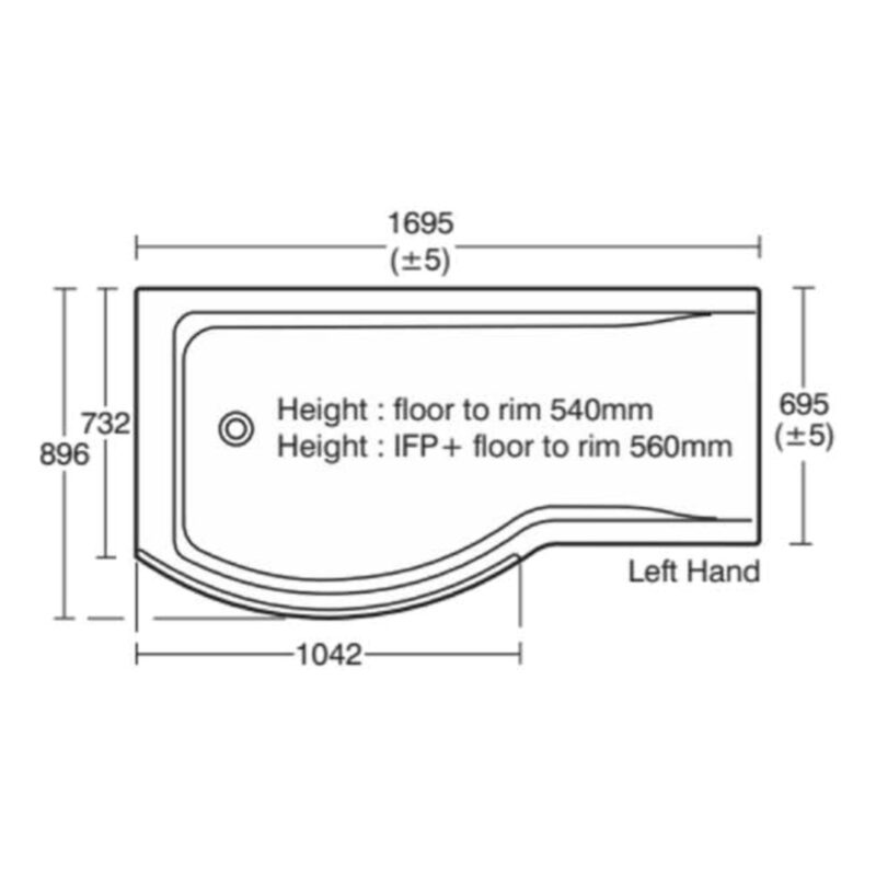 Ideal Standard Concept P-Shaped 1700 x 900mm Left Shower Bath, Panel & Screen