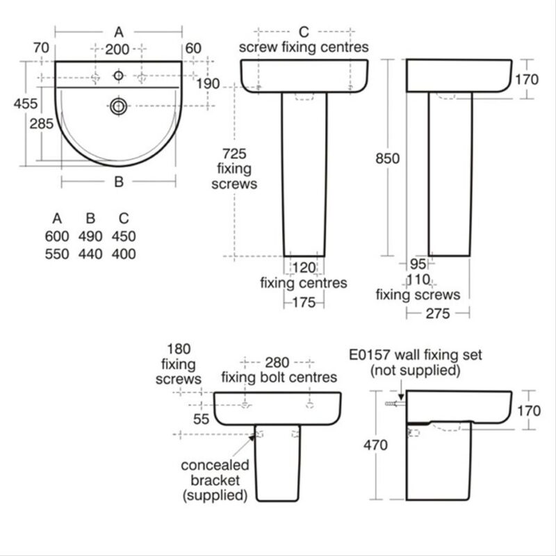 Ideal Standard Concept Arc 55cm Basin & Semi-Pedestal