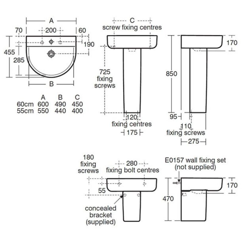 Ideal Standard Concept Arc 550mm 1 Taphole Basin & Full Pedestal