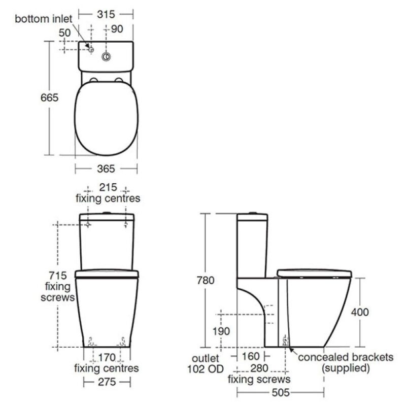 Ideal Standard Concept Toilet with Push Button Cistern & Standard Seat
