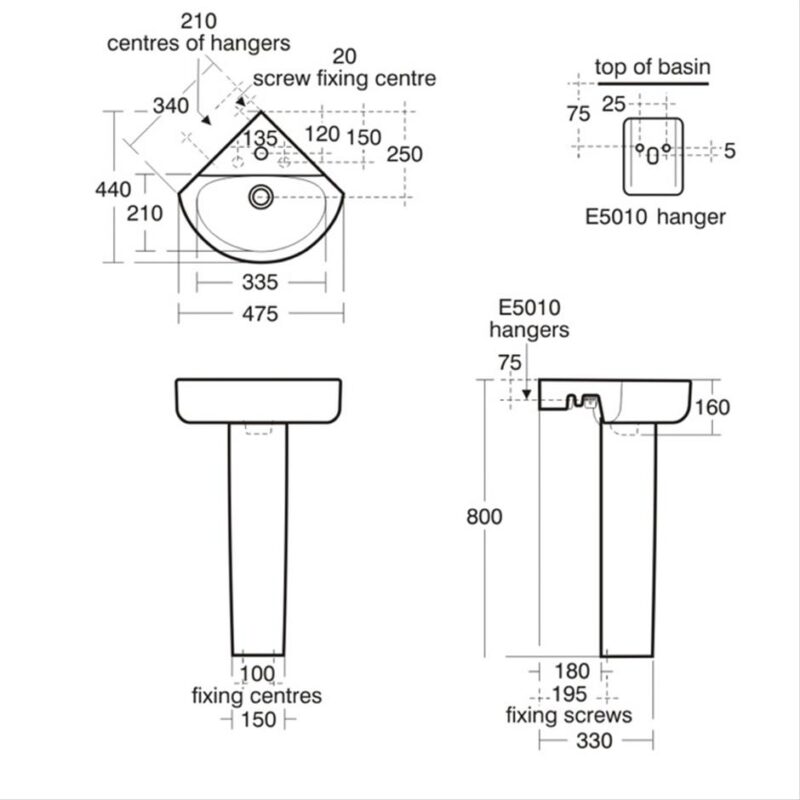 Ideal Standard Concept Arc 45cm 1 Hole Corner Basin & Pedestal
