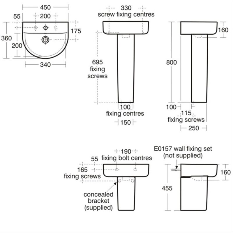Ideal Standard Concept Arc 45cm Basin & Semi-Pedestal