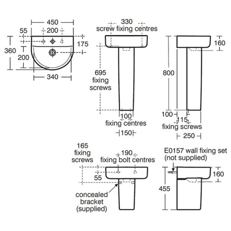 Ideal Standard Concept Arc 450mm 1 Taphole Basin & Full Pedestal
