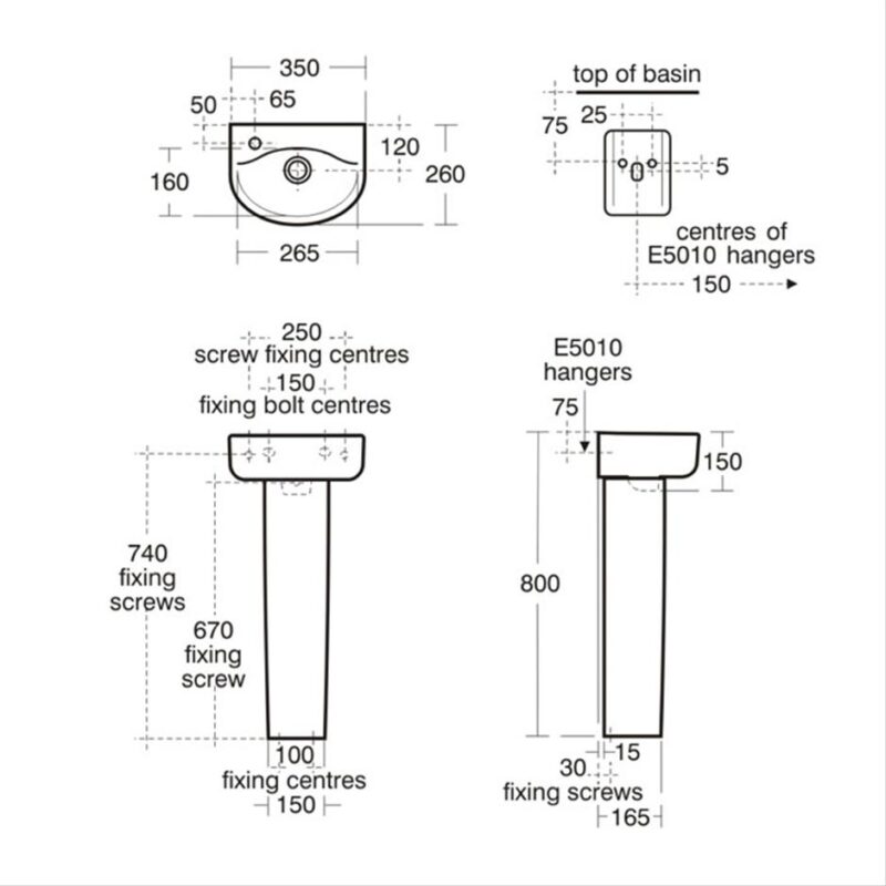 Ideal Standard Concept Arc 35cm Left Taphole Basin & Pedestal
