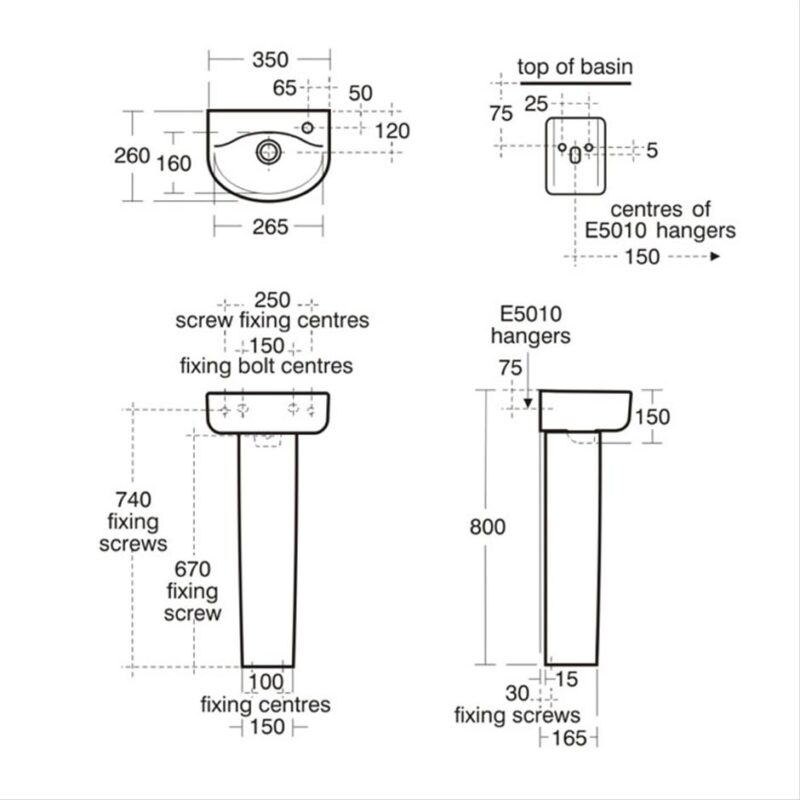 Ideal Standard Concept Arc 35cm Right Taphole Basin & Pedestal