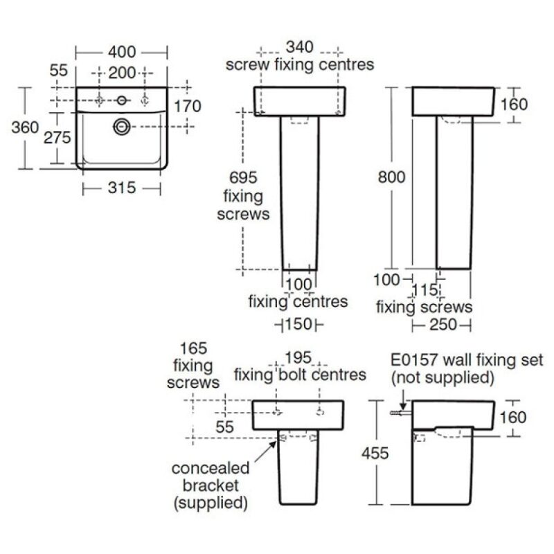 Ideal Standard Concept Cube 400mm 1 Taphole Basin & Full Pedestal