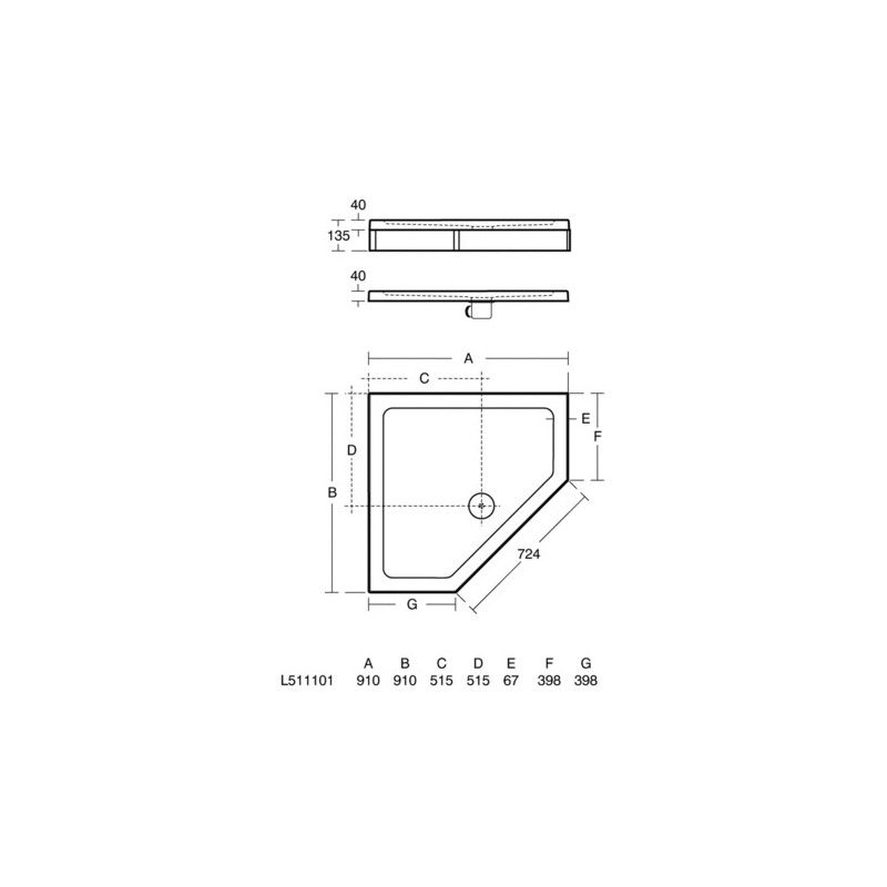 Ideal Standard Simplicity 900mm Pentagon Tray Flat Top L5111