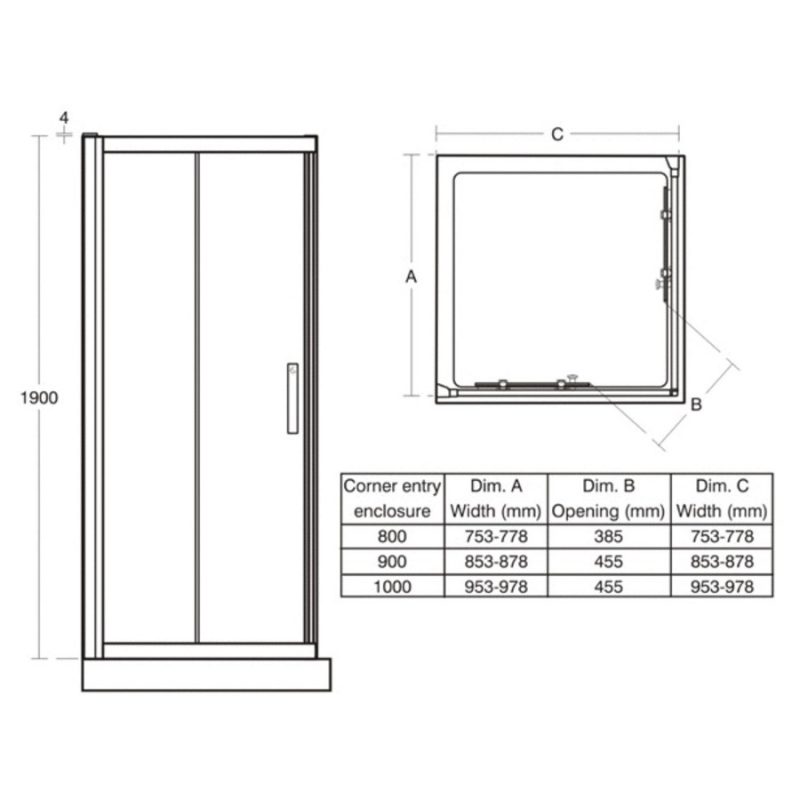 Ideal Standard Synergy 900mm Corner Entry Enclosure L6281 Silver