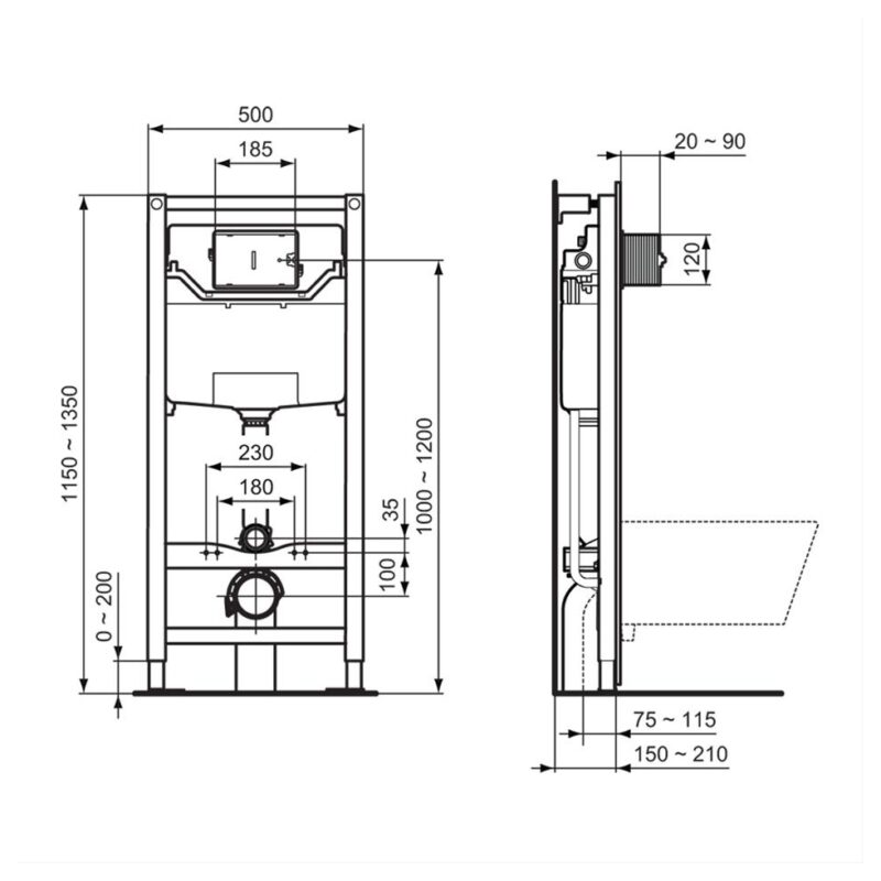 Ideal Standard Prosys 1150mm Height Mechanical Wall Hung WC Frame