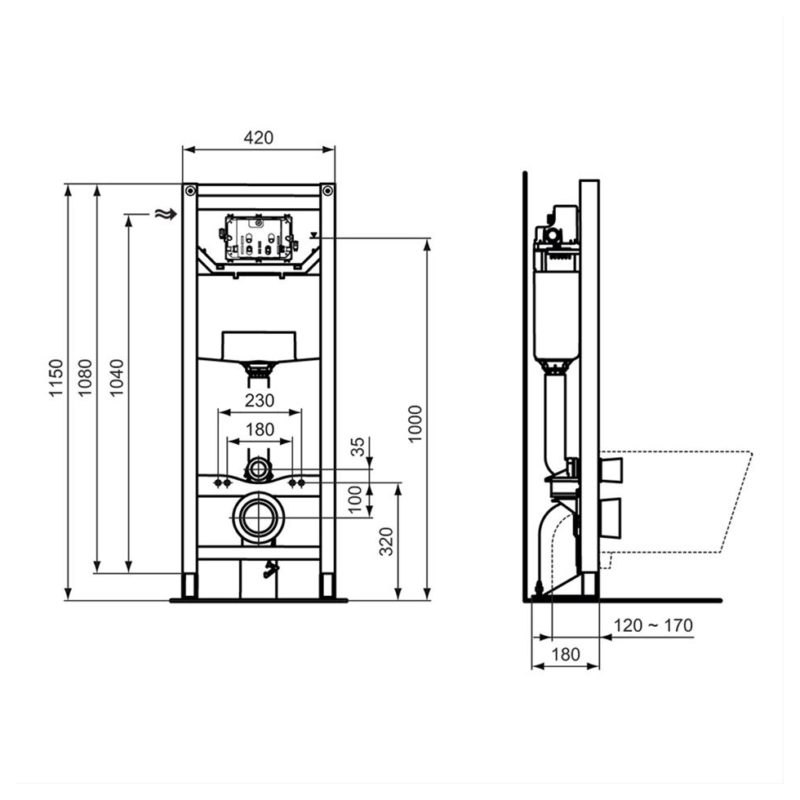 Ideal Standard Prosys 1150mm Freestanding Mechanical Wall WC Frame
