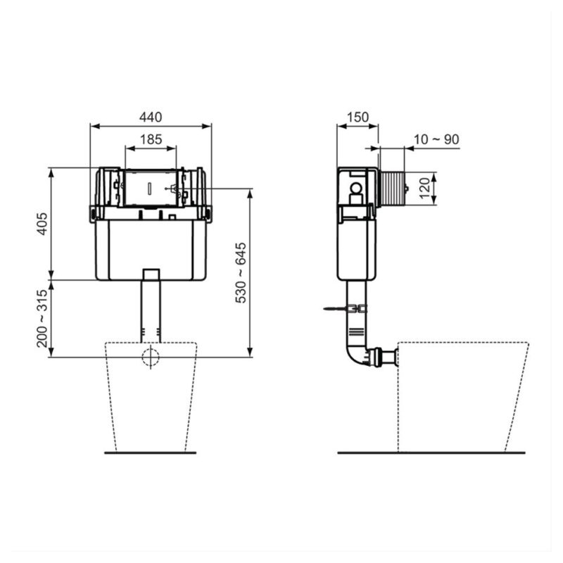 Ideal Standard Prosys 150mm Depth WC Cistern Pneumatic R0316