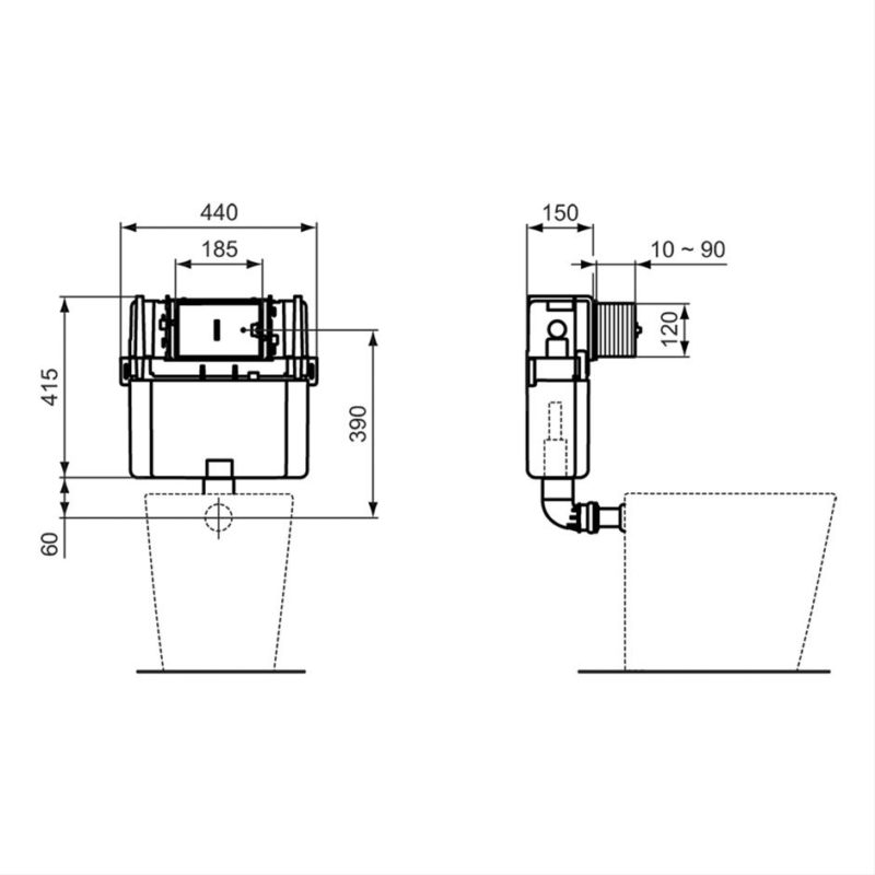 Ideal Standard ProSys 150mm Depth WC Cistern, Pneumatic