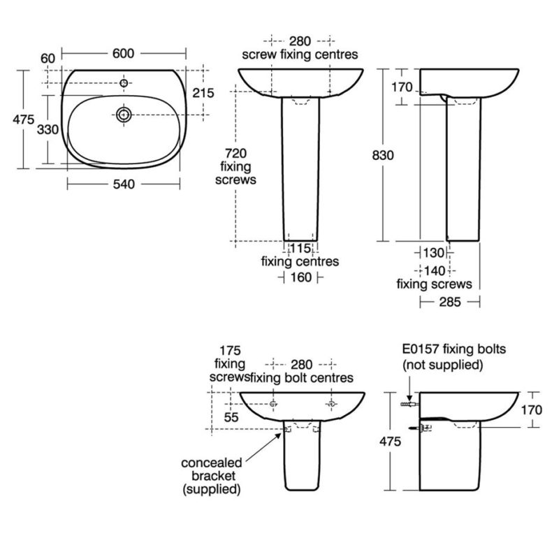 Ideal Standard Tesi 60cm 1 Hole Basin & Pedestal