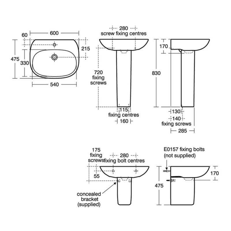 Ideal Standard Tesi Basin 1 Tap Hole 600mm T0265