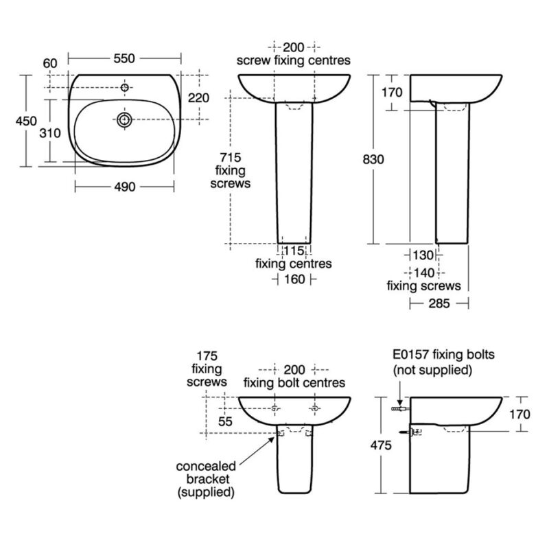 Ideal Standard Tesi 55cm 1 Hole Basin & Pedestal