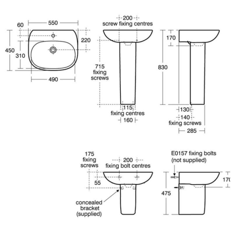 Ideal Standard Tesi 550mm 1 Taphole Basin & Semi Pedestal