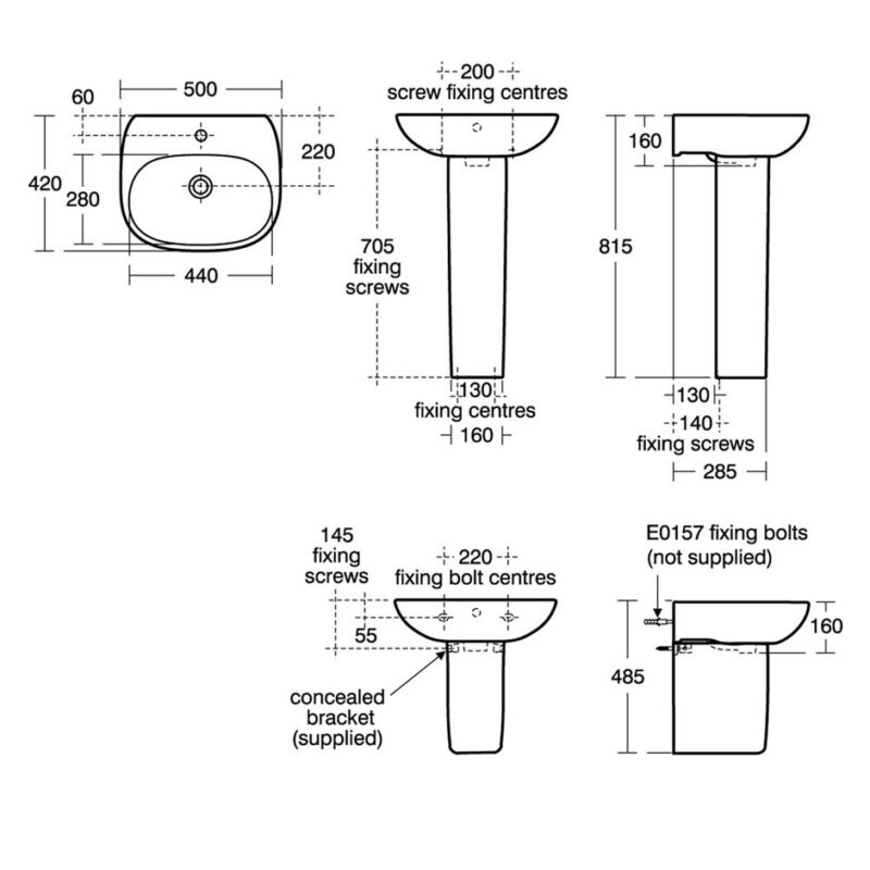 Ideal Standard Tesi 50cm 1 Hole Basin & Semi Pedestal
