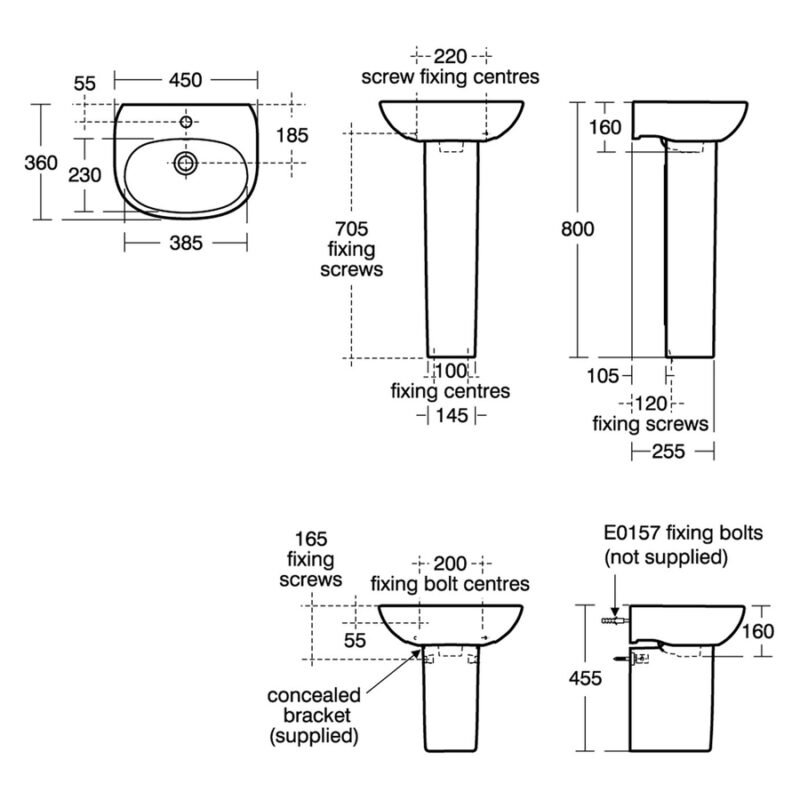 Ideal Standard Tesi 45cm Handrinse Basin 1 Hole T0313 White