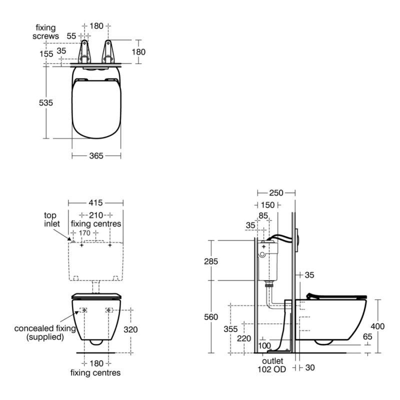 Ideal Standard Tesi Aquablade Wall Hung WC Bowl T3545 White