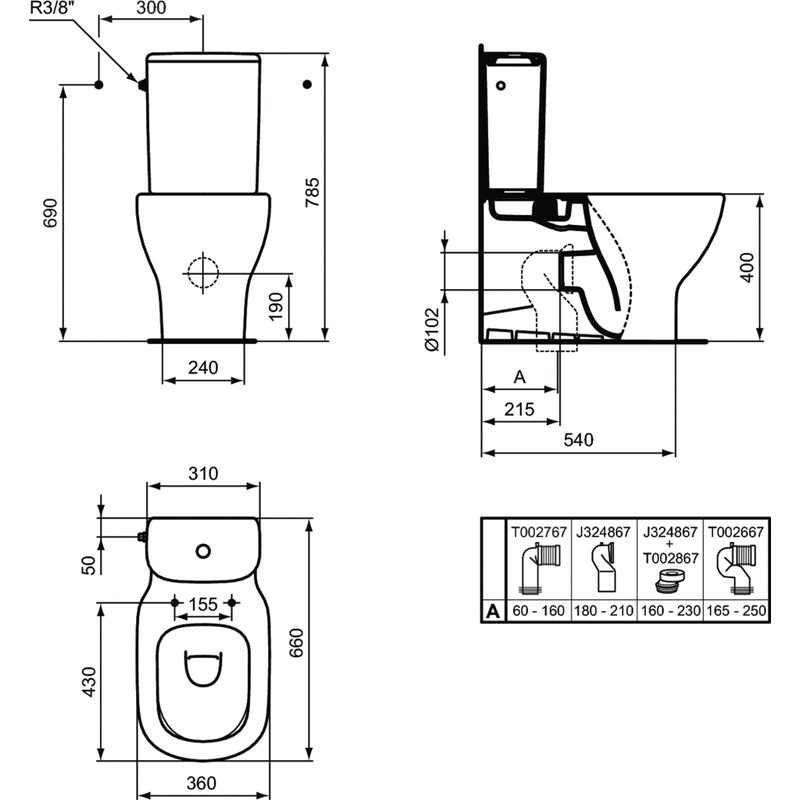 Ideal Standard Tesi Close Coupled Back-to-Wall Toilet with Slow Close Seat