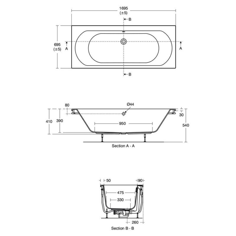 Ideal Standard Tesi 170x70cm Double Ended Bath T3605