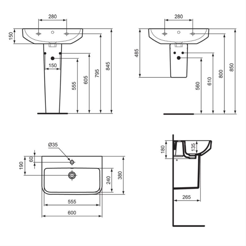 Ideal Standard i.Life S 60cm Compact 1 Hole Basin & Semi-Pedestal