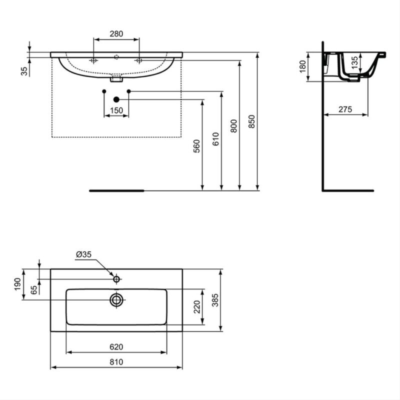 Ideal Standard i.life S 80cm 1 Taphole Compact Vanity Basin T4589