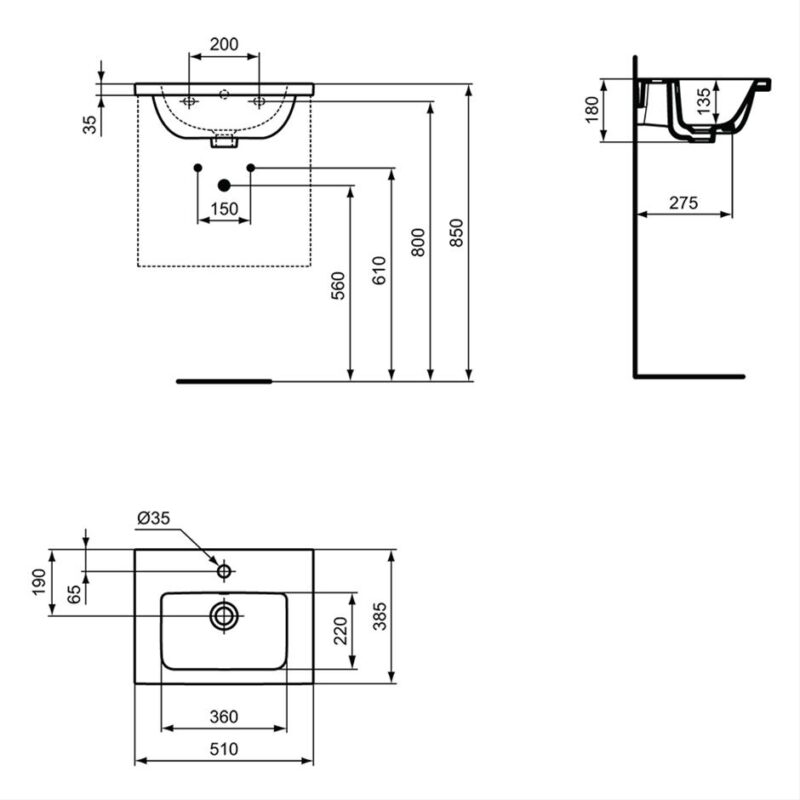 Ideal Standard i.life S 50cm Compact Vanity Basin 1 Taphole T4591
