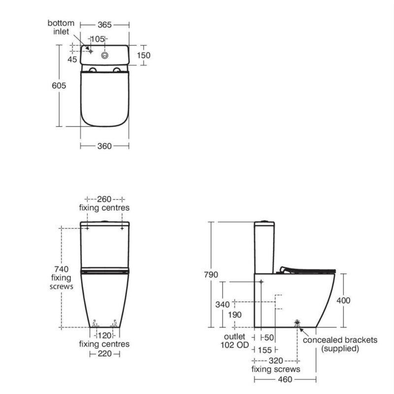 Ideal Standard i.life S Compact Close Coupled Back To Wall WC Bowl RimLS+