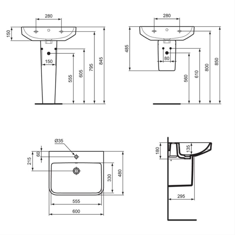 Ideal Standard i.life B 60cm Basin 1 Taphole & Semi Pedestal Pack