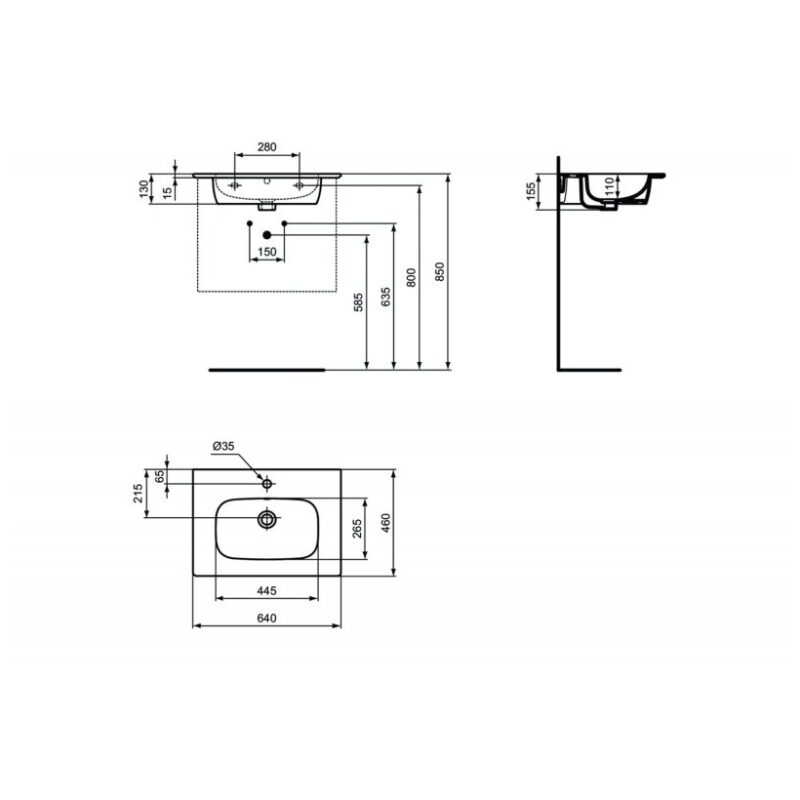 Ideal Standard i.Life A Vanity Washbasin 640mm 1 Tap Hole T4619