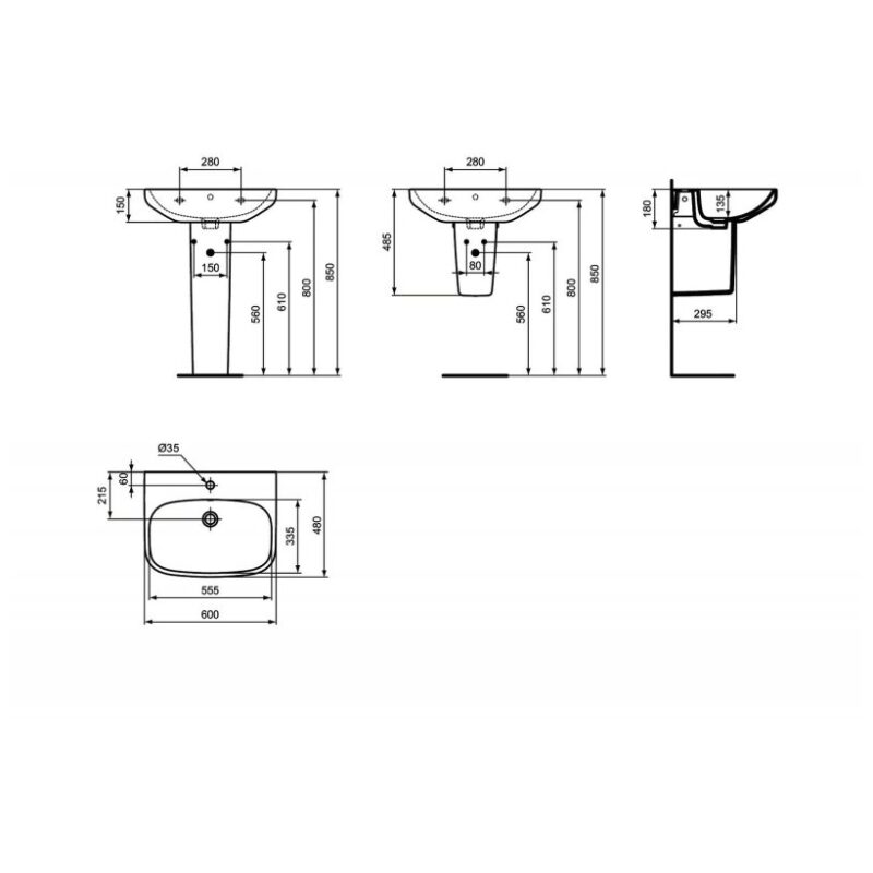 Ideal Standard i.Life A 600mm 1 Taphole Basin & Full Pedestal