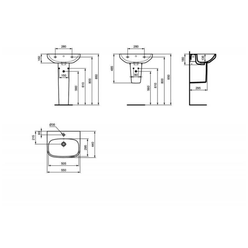 Ideal Standard i.Life A 550mm 1 Tap Hole Basin & Semi Pedestal