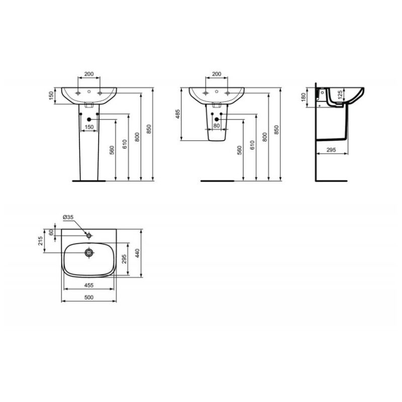 Ideal Standard i.Life A 500mm 1 Tap Hole Basin & Semi Pedestal