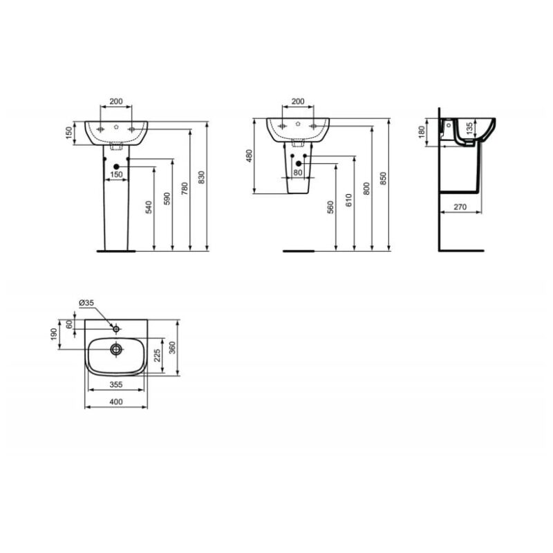 Ideal Standard i.Life A 400mm 1 Taphole Basin & Full Pedestal