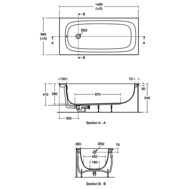 Ideal Standard i.Life Single Ended Bath 1500x700mm T4770