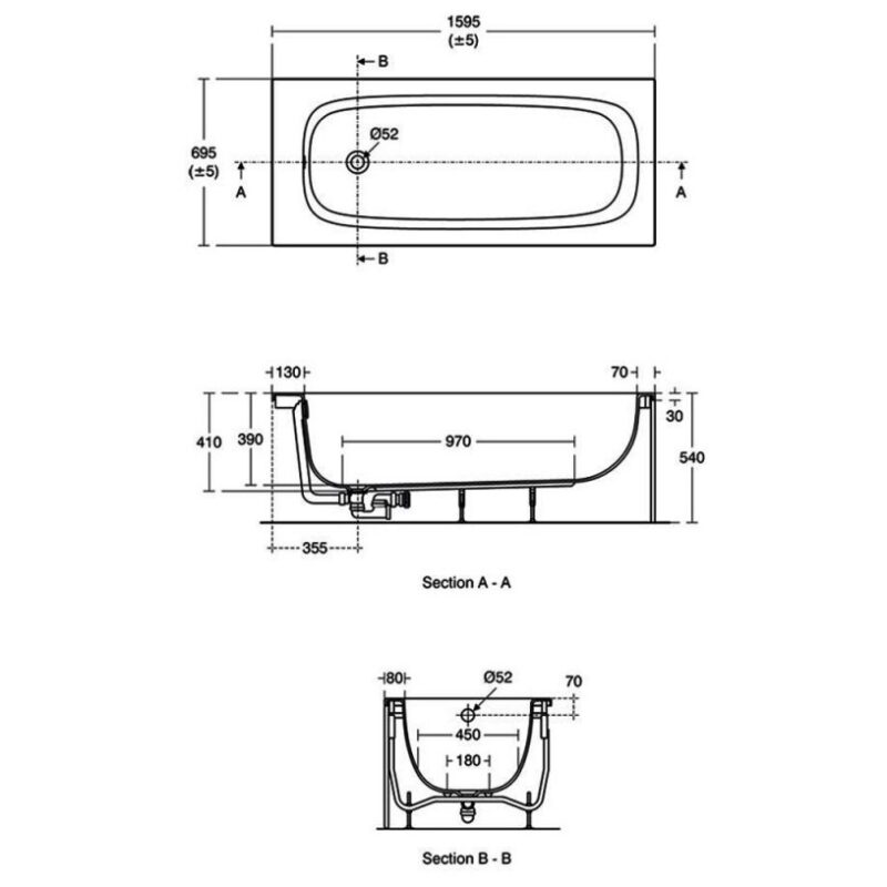 Ideal Standard i.Life Single Ended Bath 1600x700mm T4771