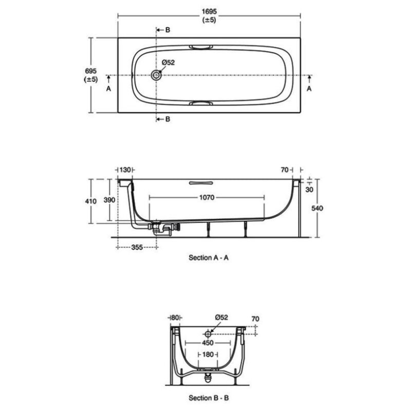 Ideal Standard i.Life Single Ended Bath with Handgrips 1700x700mm T4778